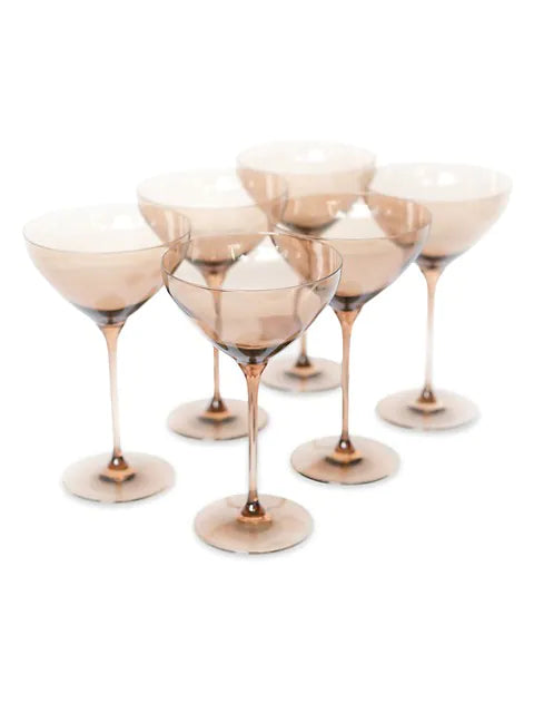 Estelle Colored Glass - Champagne Flutes - Set of 6 Amber Smoke