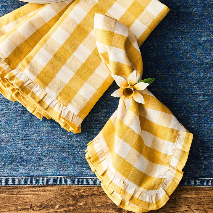 Gingham Ruffle Napkin Set/4 - Sunshine