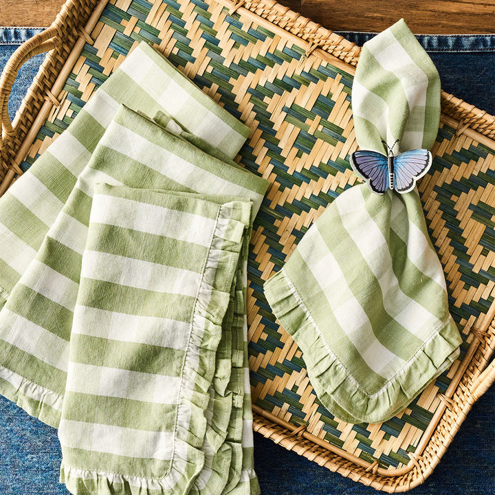 Gingham Ruffle Napkin Set/4 - Seagrass