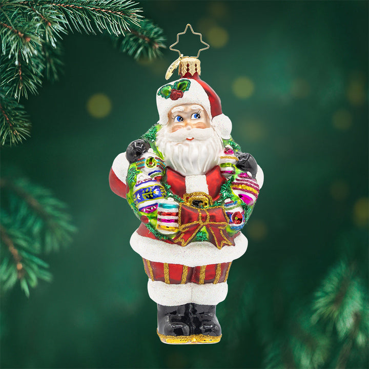 Vintage Holiday Wreath Santa