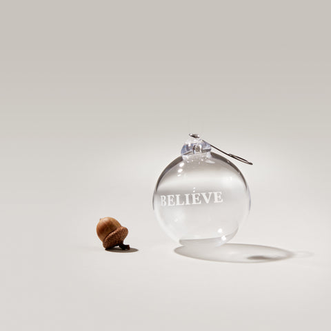 Engraved "Believe" Round Ornament in Gift Box