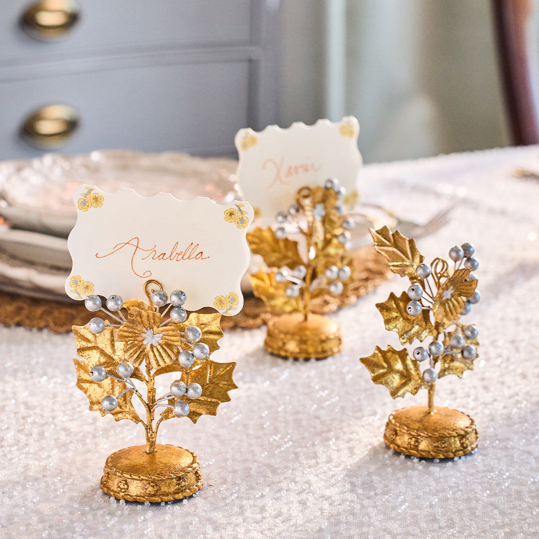 Forest Walk Holly Place Card Holder - Gold/Silver