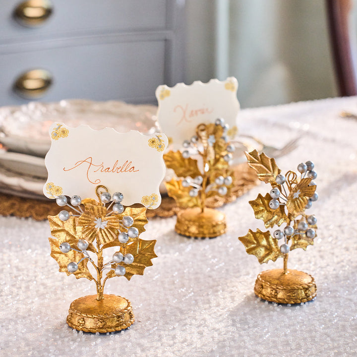 Forest Walk Holly Place Card Holder - Gold/Silver