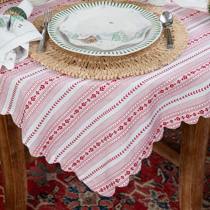 Villa Stripe 52" Square Tablecloth - Ruby
