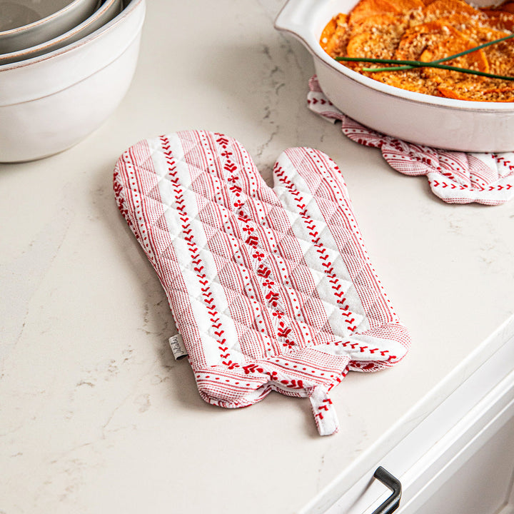 Villa Stripe Oven Mitt and Pot Holder Set/2pc - Ruby
