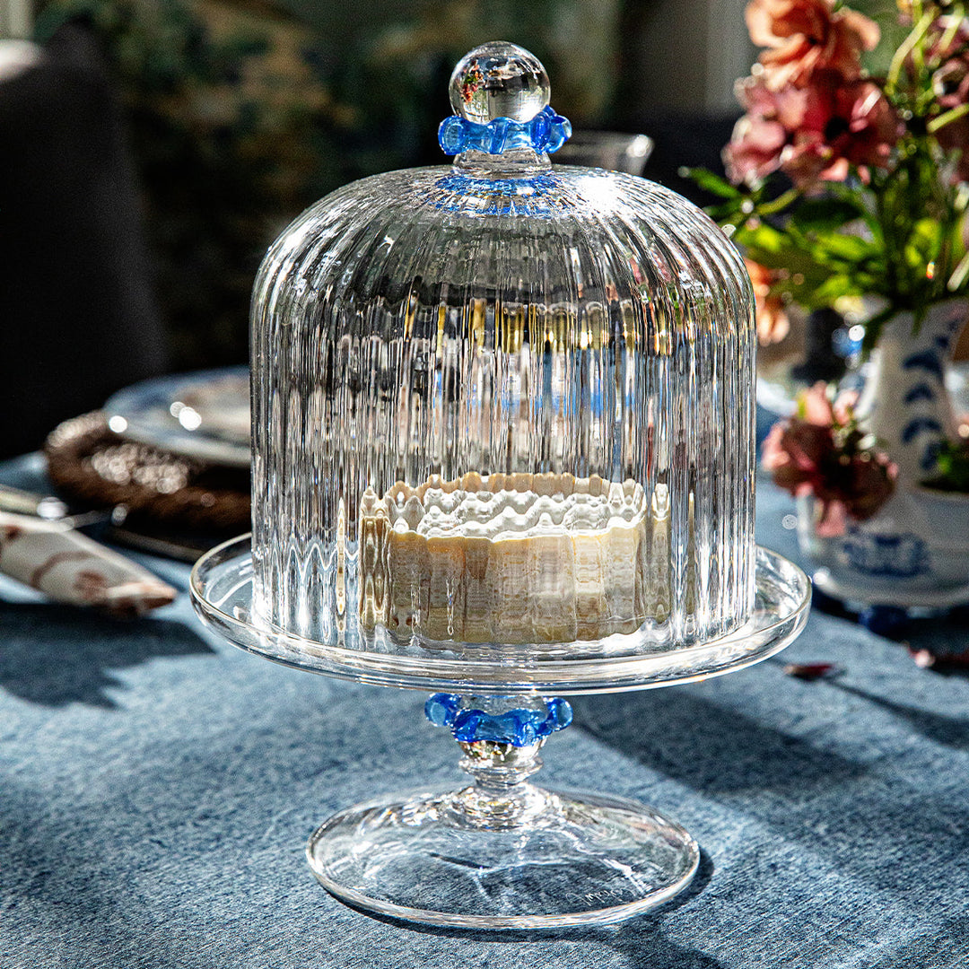 Nell Ruffle Petite Cake Dome &amp; Stand Set - Chambray