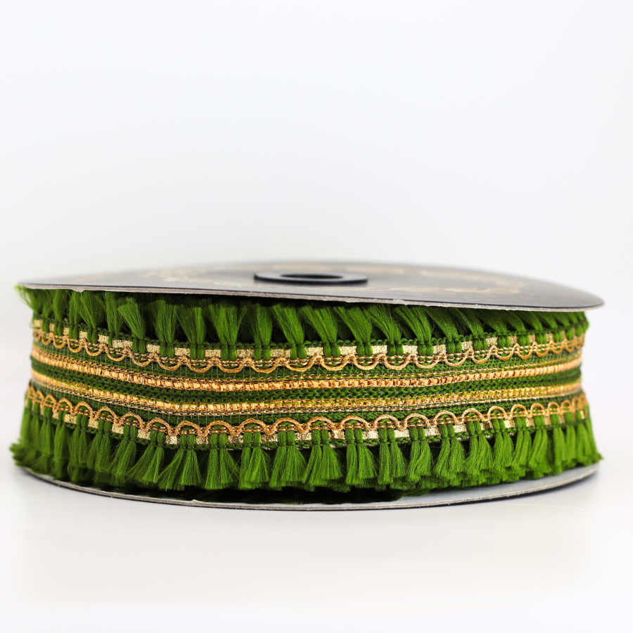 Tassel DBL Fringe Dupion Green-1.5x10YD