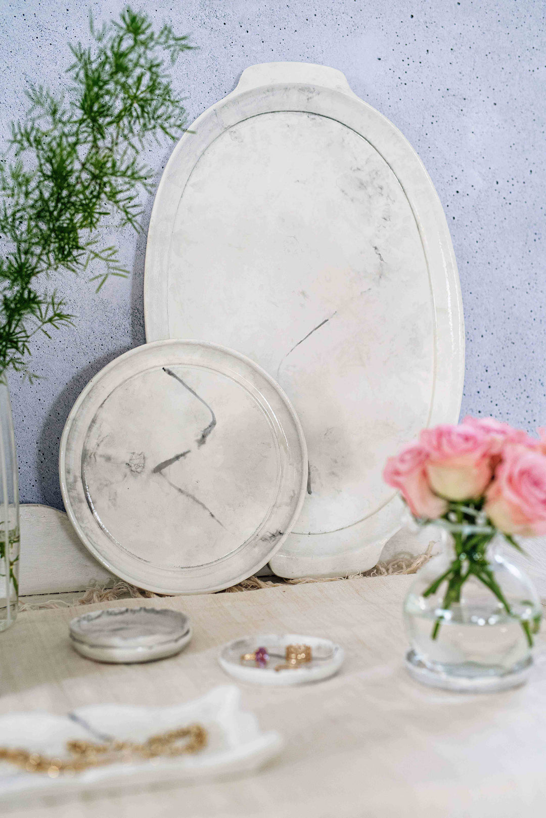 Florentine Wooden Accessories Marble Small Round Tray