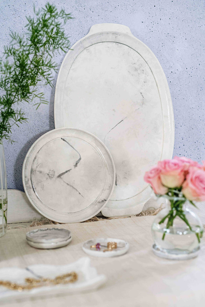 Florentine Wooden Accessories Marble Small Round Tray