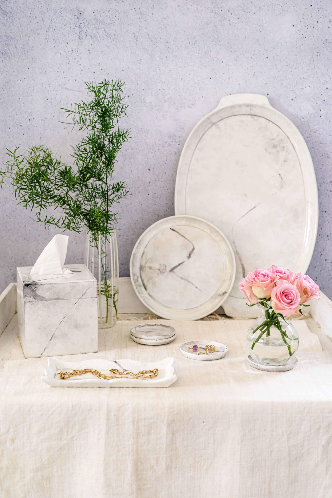 Florentine Wooden Accessories Marble Small Round Tray