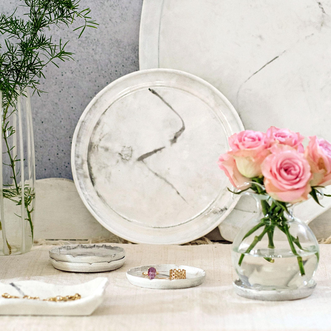 Florentine Wooden Accessories Marble Small Round Tray