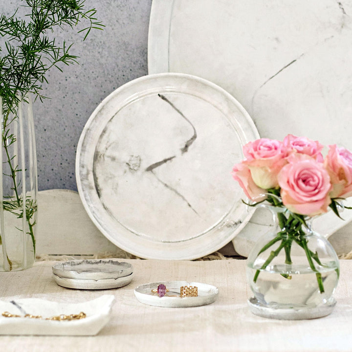 Florentine Wooden Accessories Marble Small Round Tray
