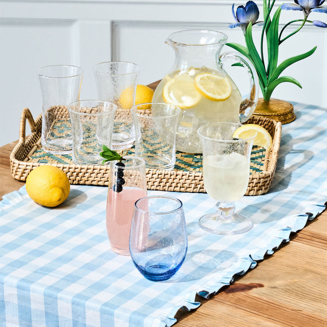 Gingham Ruffle 18" x 90" Table Runner - Ocean