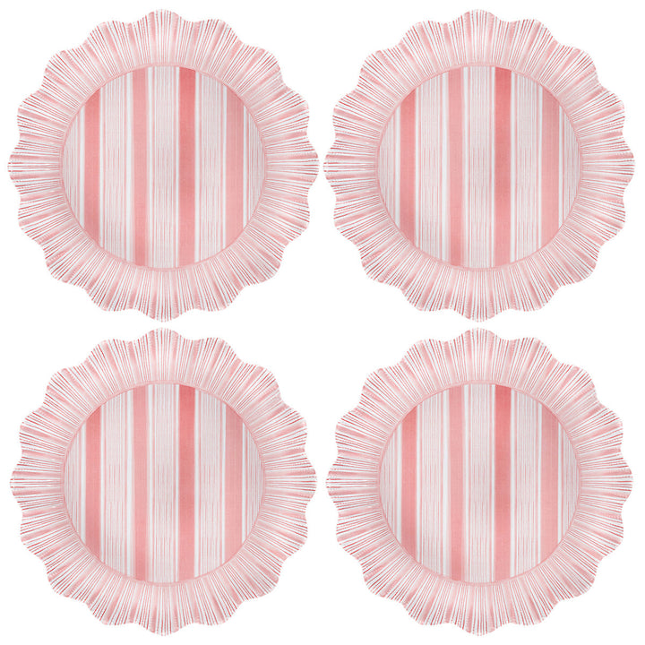 Cabana Stripe Melamine Dinner Plate Set/4 - Coral