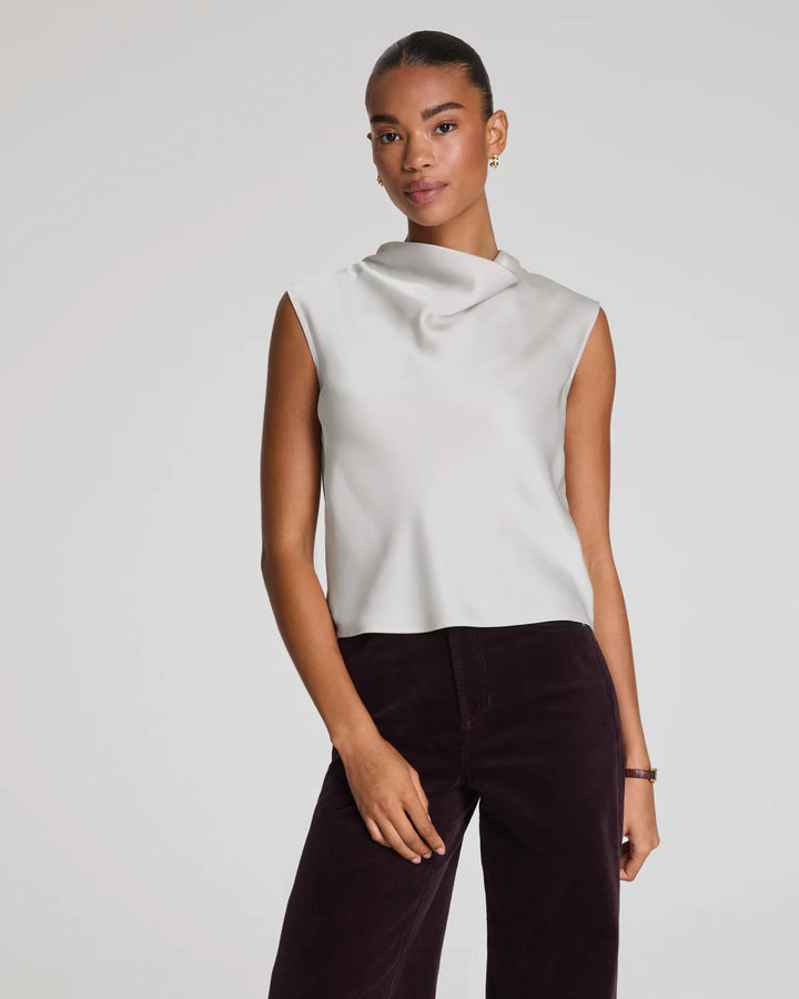 Silky Smooth Cowl Neck Sleeveless Top (Birch)