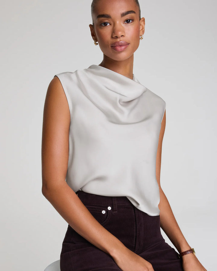 Silky Smooth Cowl Neck Sleeveless Top (Birch)