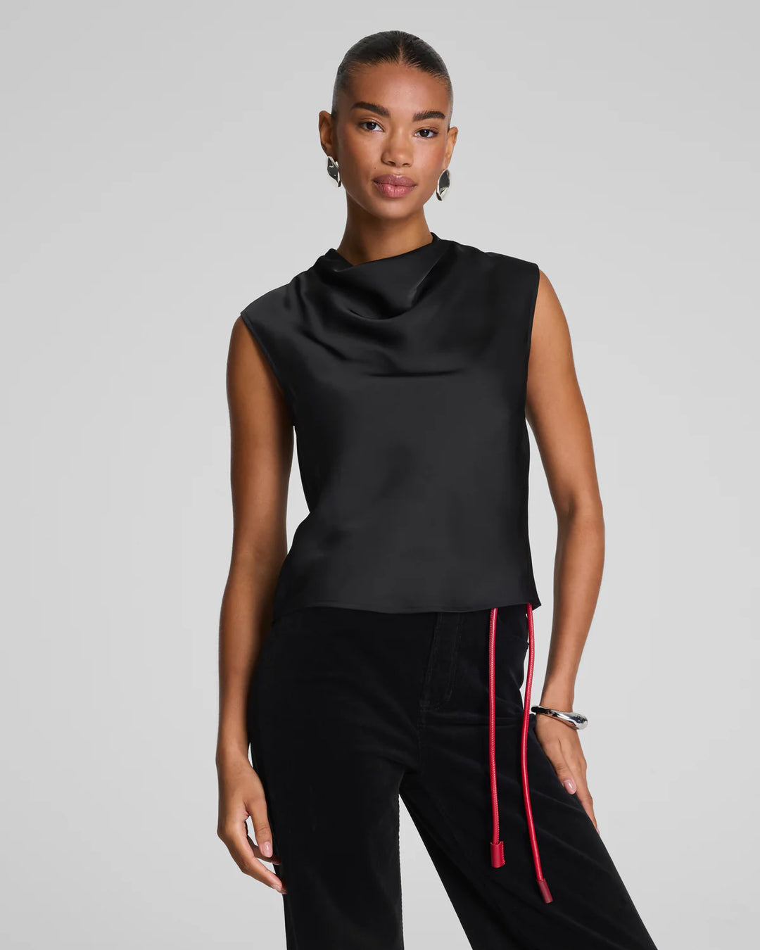 Silky Smooth Cowl Neck Sleeveless Top (Classic Black)
