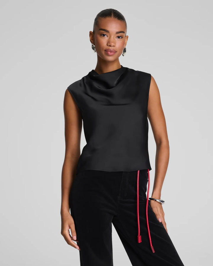 Silky Smooth Cowl Neck Sleeveless Top (Classic Black)