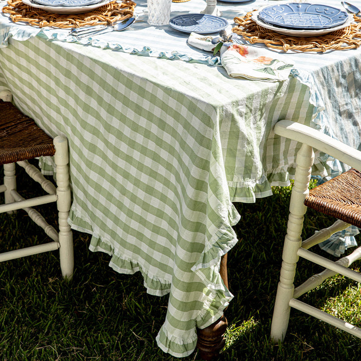 Gingham Ruffle 60" x 120" Tablecloth - Seagrass