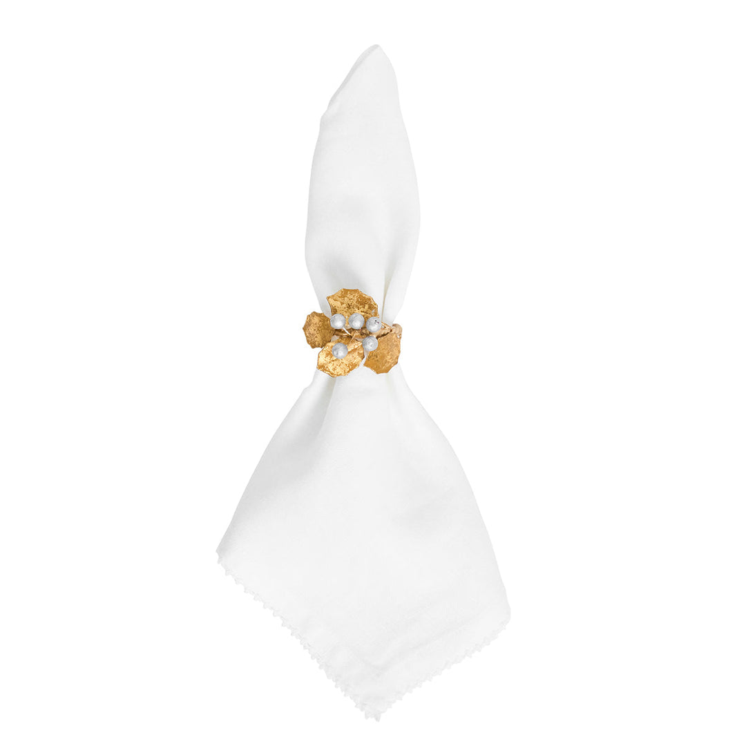 Forest Walk Holly with Berries Napkin Ring Set/4 - Gold/Silver