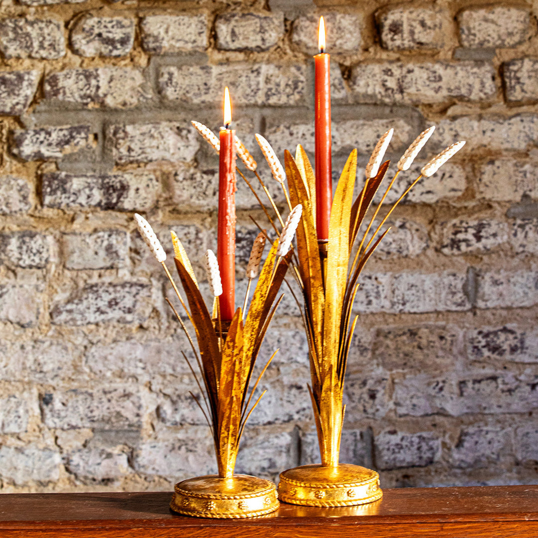 Forest Walk Wheat 17" Candlestick - Gold