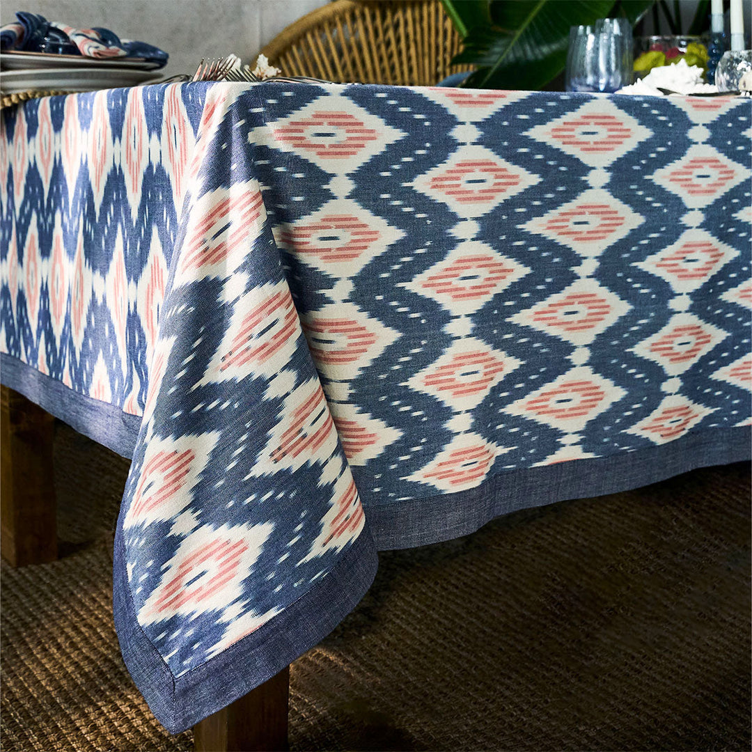Ikat 60" x 120" Tablecloth - Blue/Pink