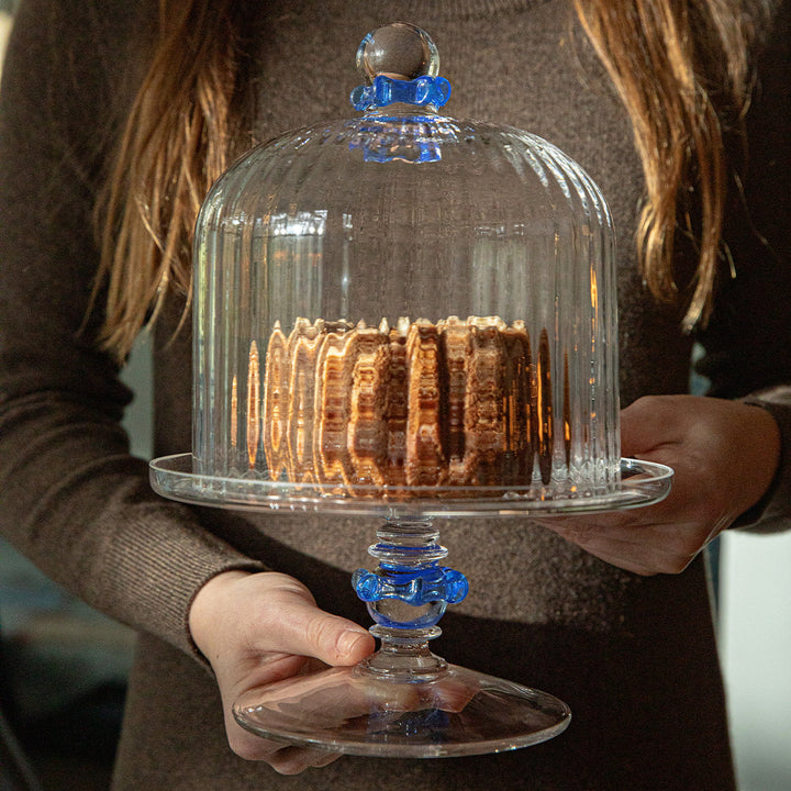 Nell Ruffle Petite Cake Dome &amp; Stand Set - Chambray