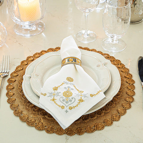 Heidi Embroidered Napkin - Gold/Silver