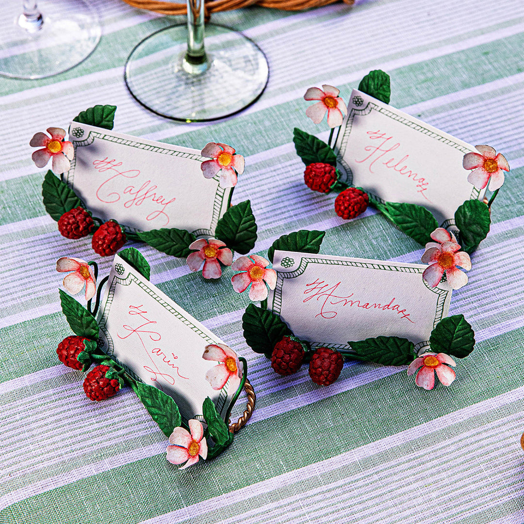 Meadow Walk Raspberries Place Card Holder Set/4 - Multi