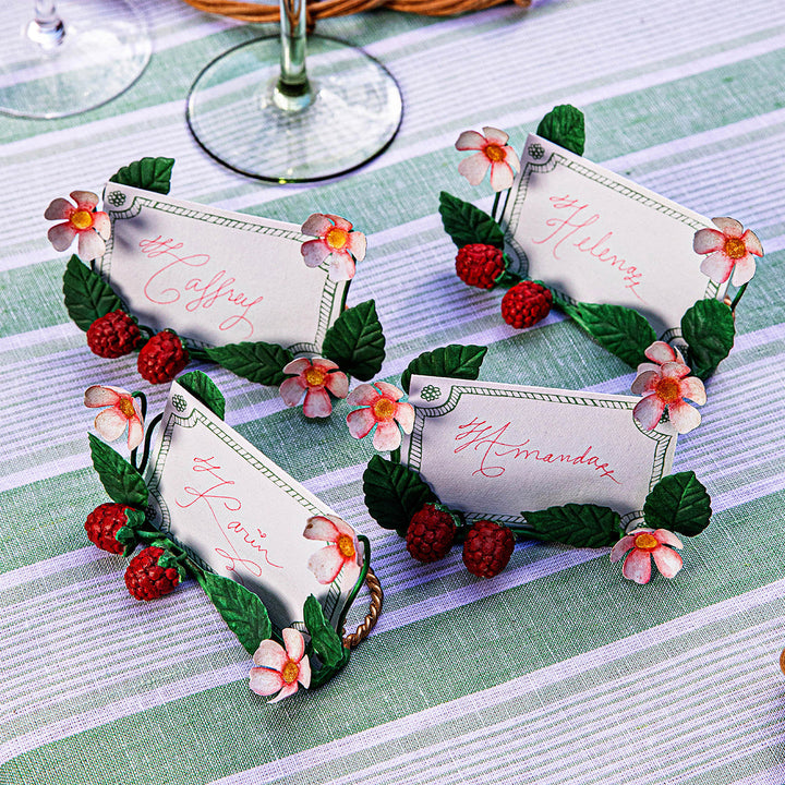 Meadow Walk Raspberries Place Card Holder Set/4 - Multi