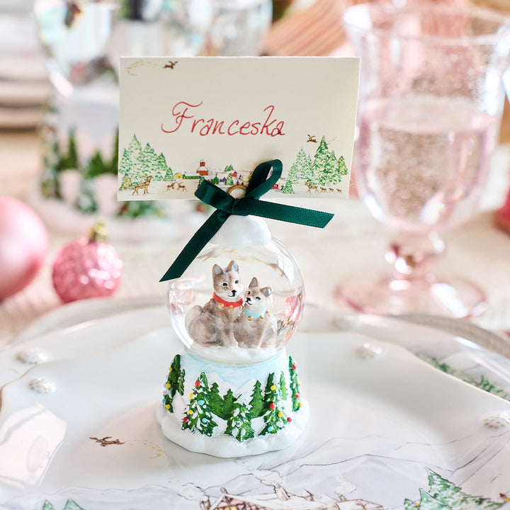 Berry &amp; Thread North Pole Husky Snow Globe Place Card Holder