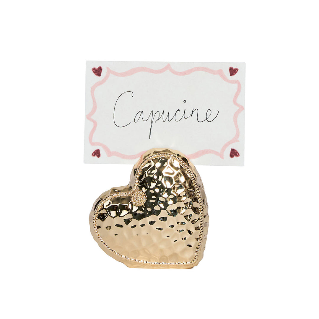 Berry &amp; Thread Heart Place Card Holder Set/4 - Gold