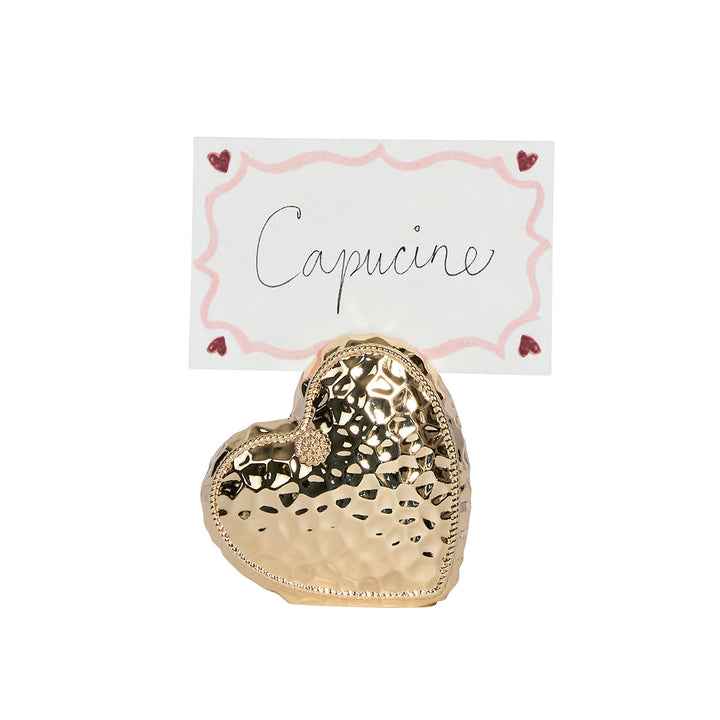 Berry &amp; Thread Heart Place Card Holder Set/4 - Gold