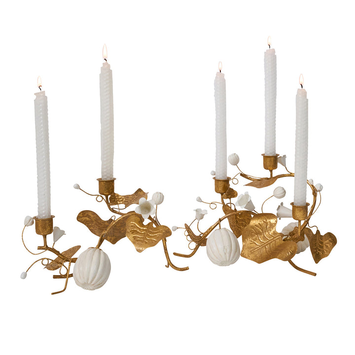 Forest Walk Pumpkin & Vine Double Candlestick Holder - Gold