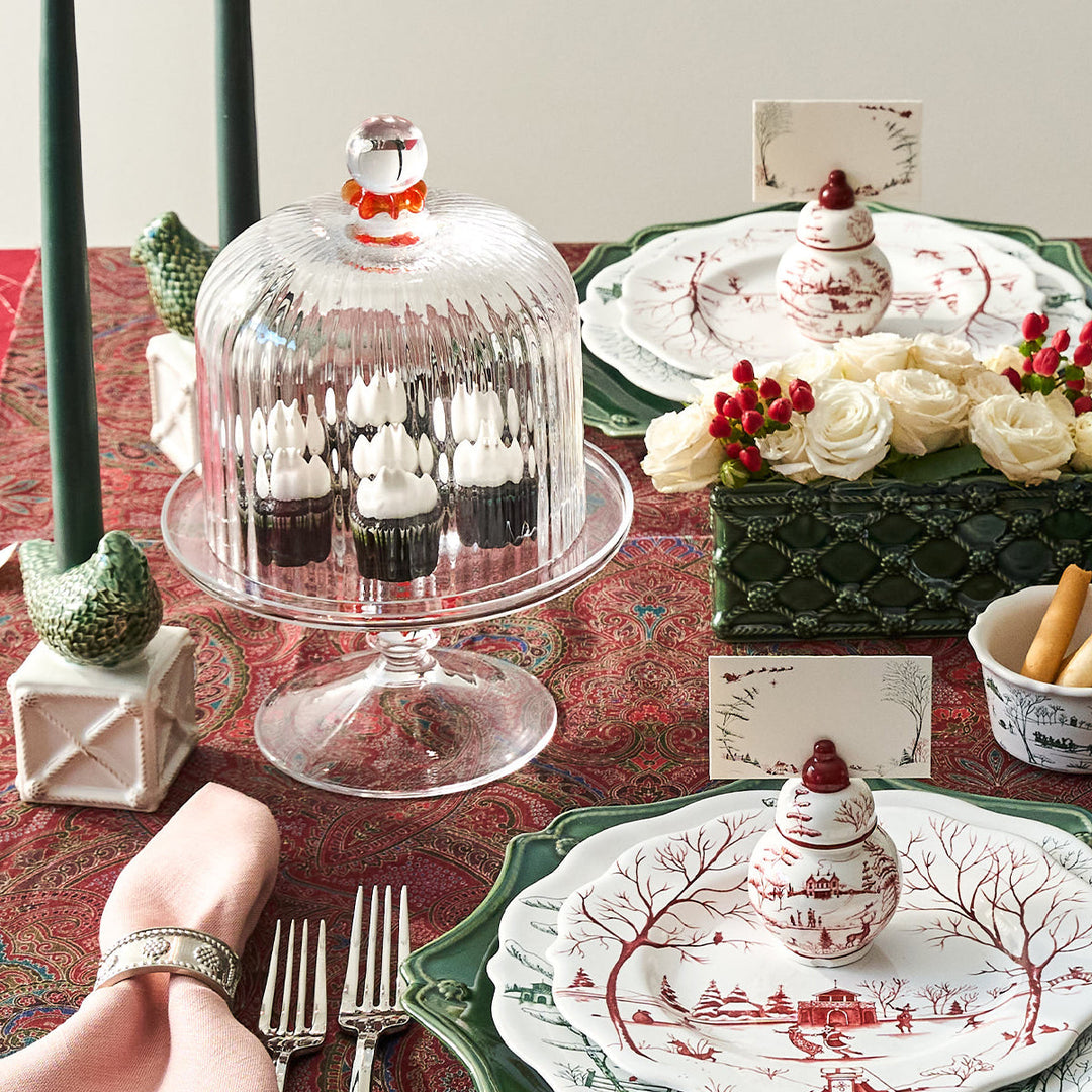 Nell Ruffle Petite Cake Dome &amp; Stand Set - Ruby