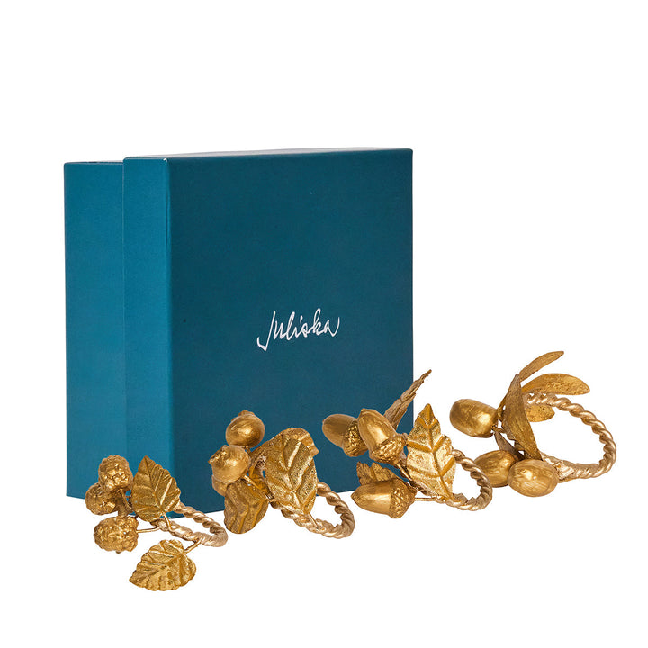 Forest Walk Leaf Napkin Ring Assorted Set/4 - Gold
