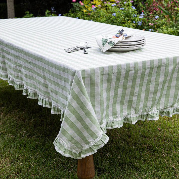 Gingham Ruffle 60" x 120" Tablecloth - Seagrass