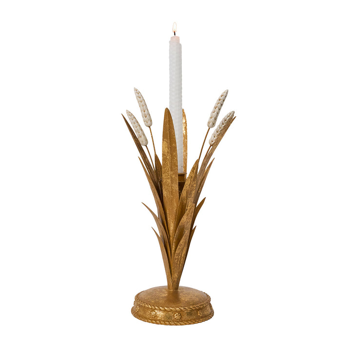 Forest Walk Wheat 13" Candlestick - Gold