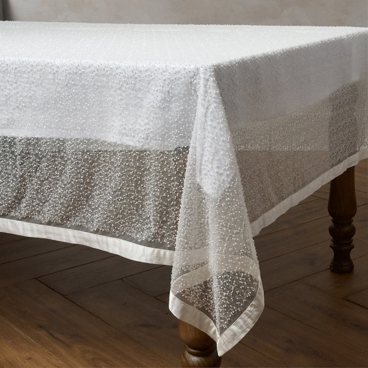 Beaded 60" x 130" Tablecloth – White