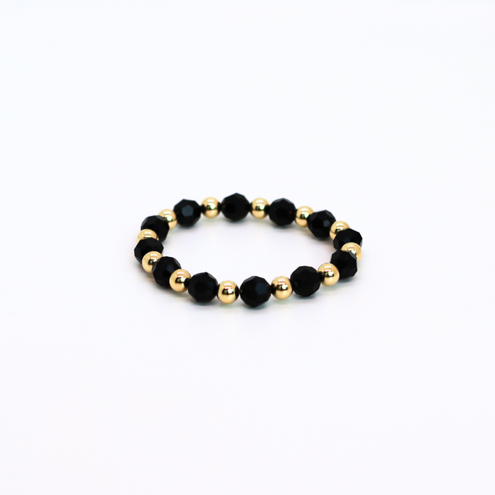 GRACE 8mm Swarovski & Gold Beaded Bracelet, Jet