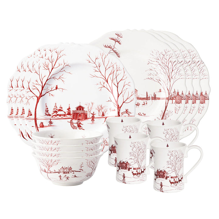 Country Estate Winter Frolic 16pc Place Setting - Ruby