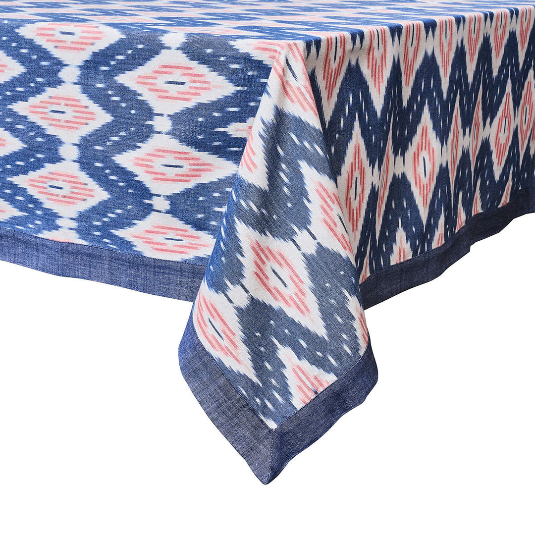 Ikat 60" x 120" Tablecloth - Blue/Pink