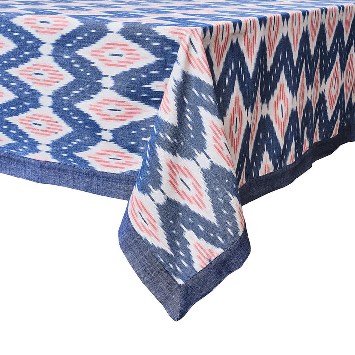 Ikat 60" x 120" Tablecloth - Blue/Pink