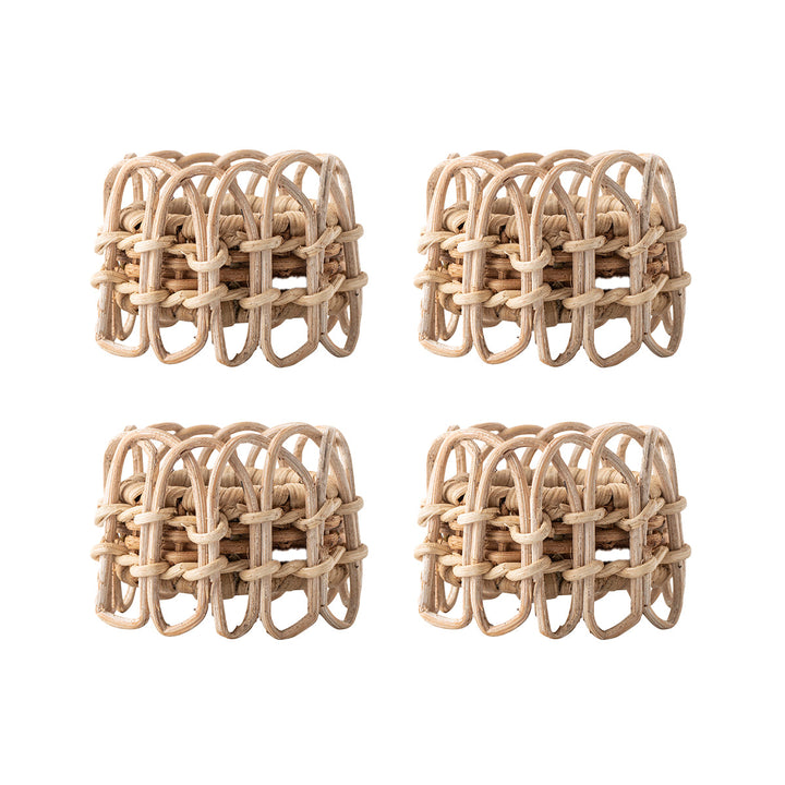 Provence Rattan Napkin Ring Set/4 - Whitewash