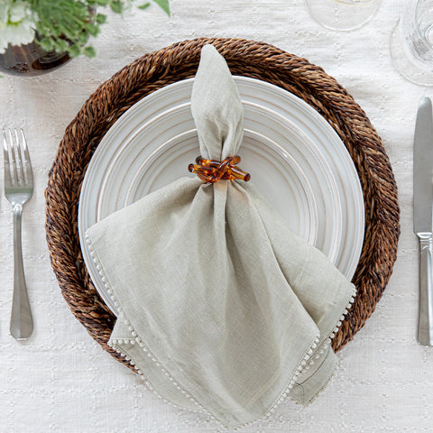 Berry Trim Napkin Set/4 -Flax