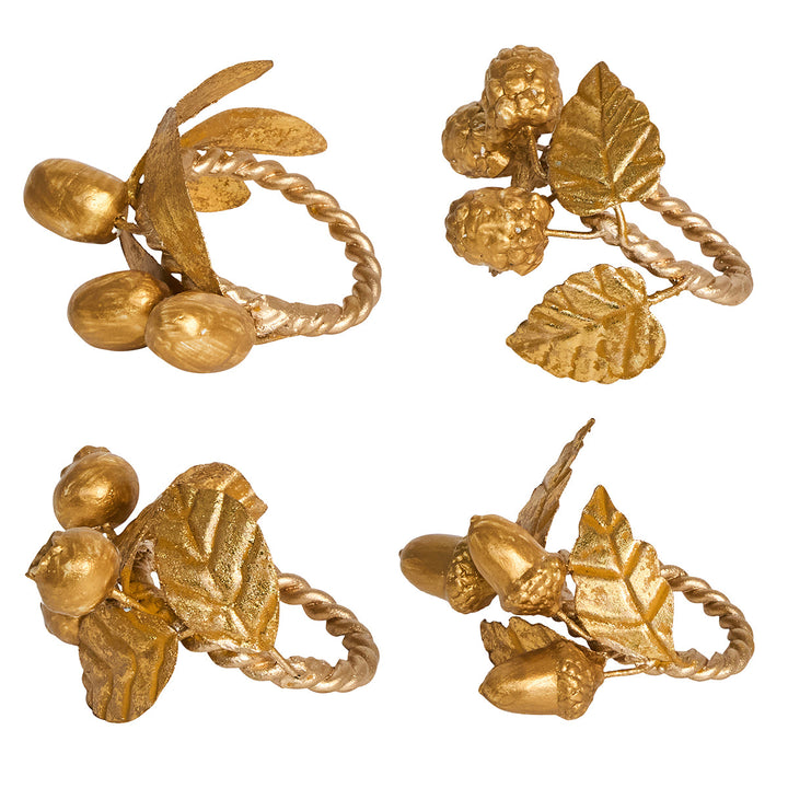 Forest Walk Leaf Napkin Ring Assorted Set/4 - Gold