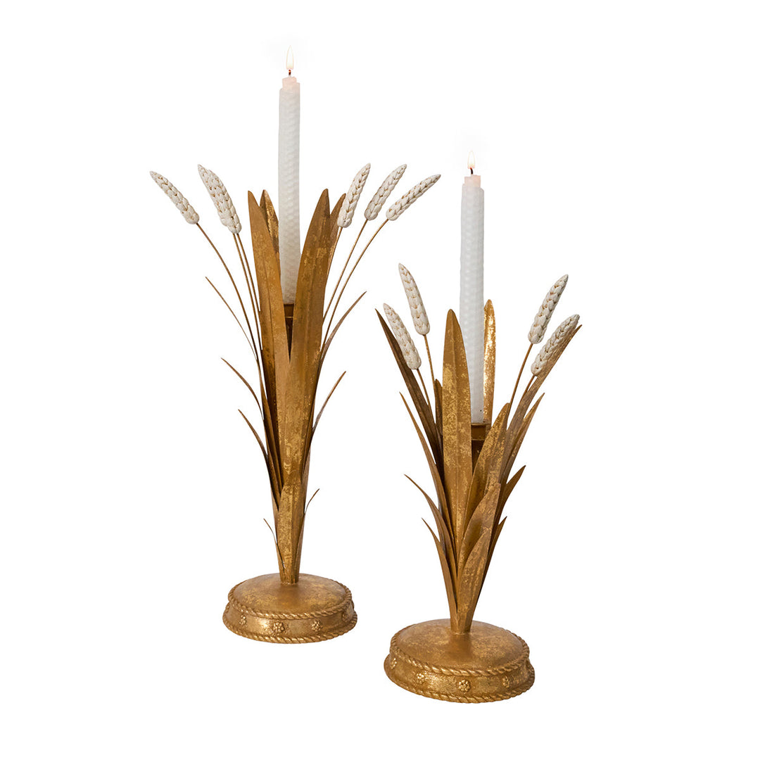 Forest Walk Wheat 17" Candlestick - Gold