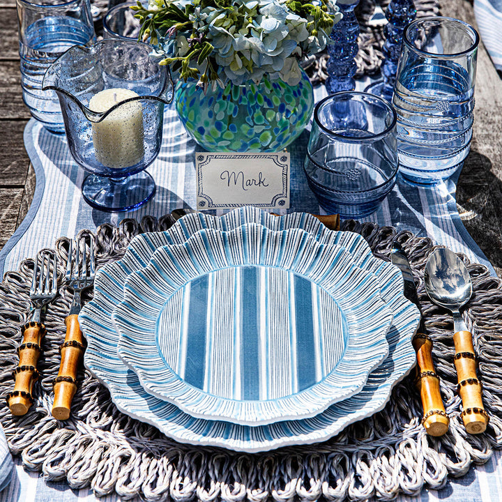 Cabana Stripe Melamine Dinner Plate Set/4 - Ocean