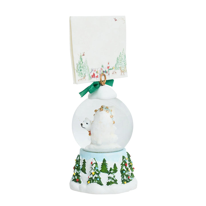 Berry &amp; Thread North Pole Polar Bear Snow Globe Place Card Holder