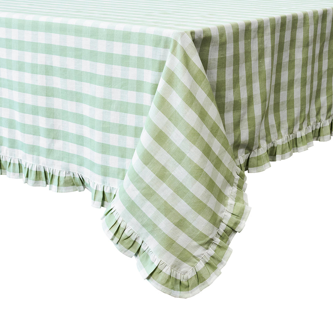 Gingham Ruffle 60" x 120" Tablecloth - Seagrass
